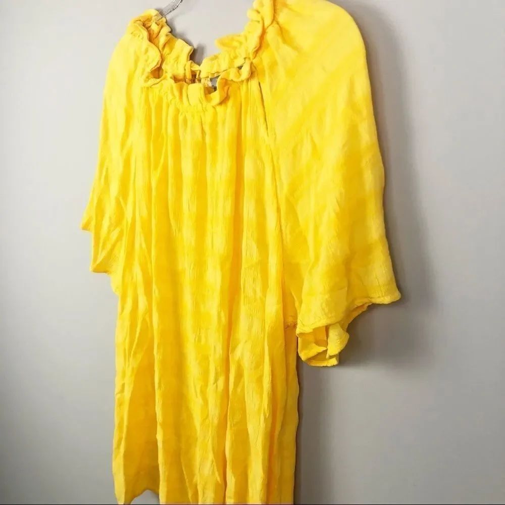 MICHAEL STARS | Ruffle Tie Neck Top Plisse Yellow - Picture 3 of 13